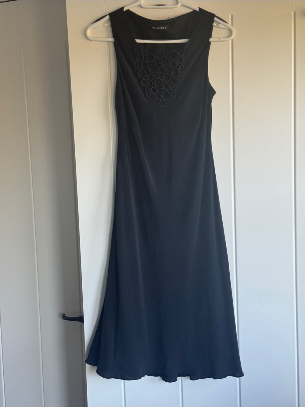 Planet Sleeveless Black Midi Dress with Circle Yoke Detail